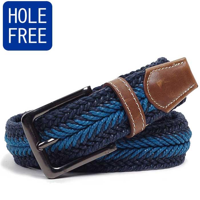 ベルト メンズ カジュアル メッシュ フィッシュボーン 編み 穴なし 無段階で調整自由 シンプル バックル ツートン ネイビー | 
