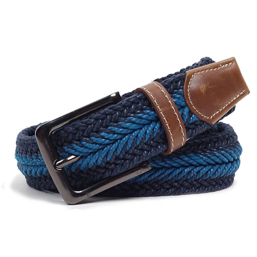 ベルト メンズ カジュアル メッシュ フィッシュボーン 編み 穴なし 無段階で調整自由 シンプル バックル ツートン ネイビー |  | 02