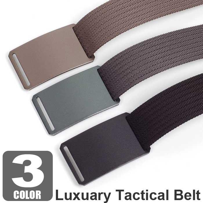 ベルト メンズ ラグジュアリー ナイロン タクティカル ベルト シンプル ソリッド 3カラー アロイ バックル ソリッド 無地 穴なし 無段階 調整自由 | 