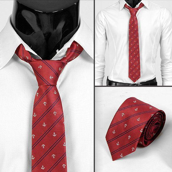 ネクタイ スリムネクタイ ナロータイ  レッド＆ブルー ストライプ 碇 パターン 大剣幅 7cm　nt667 | 