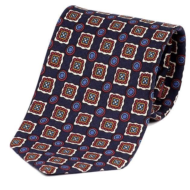 ネクタイ ネイビー 紺色 スクエア サークル 四角 丸 花柄 ソフトな 触り感 ネクタイ 大剣幅 8cm ntm6123 | 