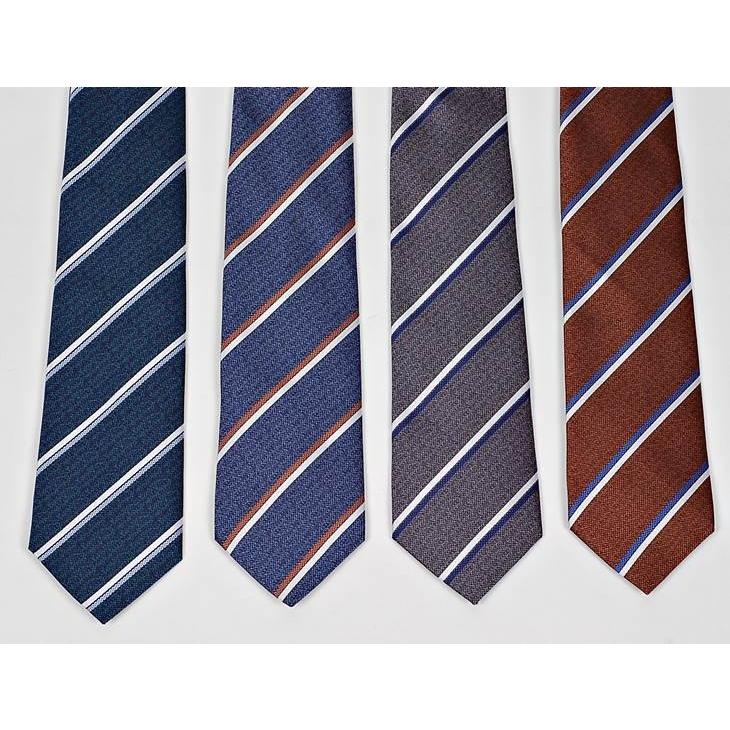 【SALE】BEAMS F ホワイト×ネイビー×ブラウン レジメンタル ネクタイ メンズ レジメンタル ストライプ ブラウン 生地 青と白 大剣