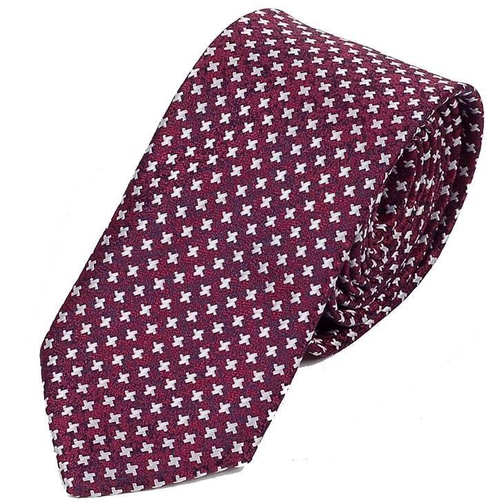 ネクタイ メンズ クロス パターン ワインレッド 赤色 総柄 十字 小紋