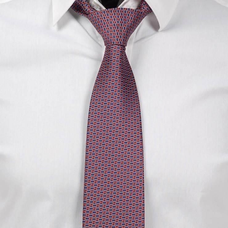 ネクタイ ブルー＆オレンジ色 マイクロ チェーン柄 幾何柄 総柄 ノーマル ネクタイ 大剣幅8cm ntm6310 | 