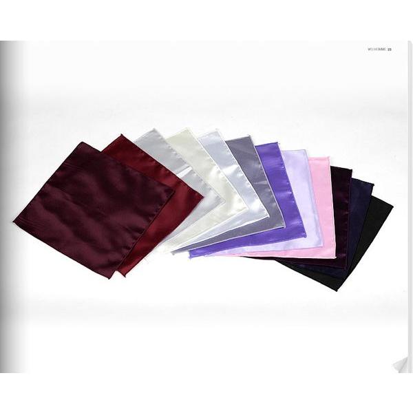 穏やかな光沢のポケットチーフ　ソリッド　サテン生地　ピンク！　　PC01　 |  | 02