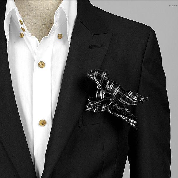 ポケットチーフ　チェック柄　ブラック＆ホワイト　両面　PC23　　 |  | 01