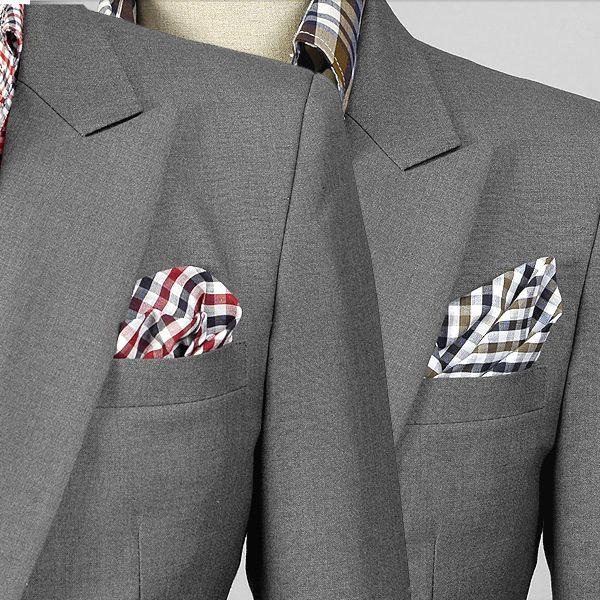 ポケットチーフ　綿TC生地　チェック柄　レッド、カーキブラウン　2色　pc25 | 