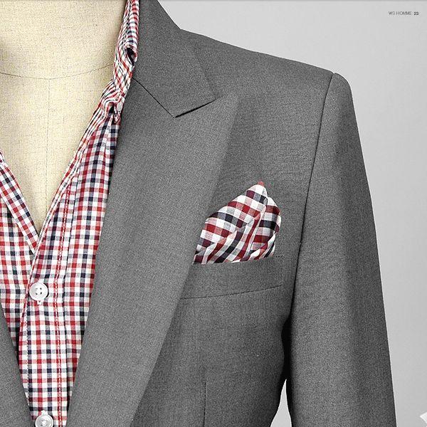 ポケットチーフ　綿TC生地　チェック柄　レッド、カーキブラウン　2色　pc25 |  | 02