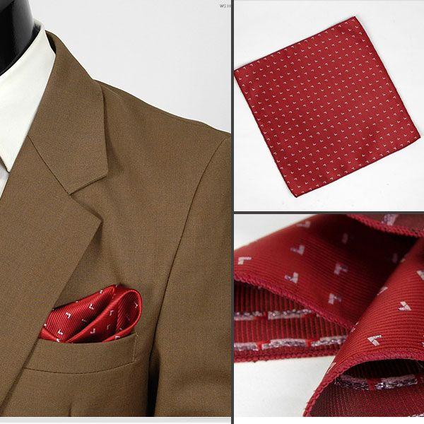 ポケットチーフ 銀糸 V飾り パターン  レッド  PC29 | 