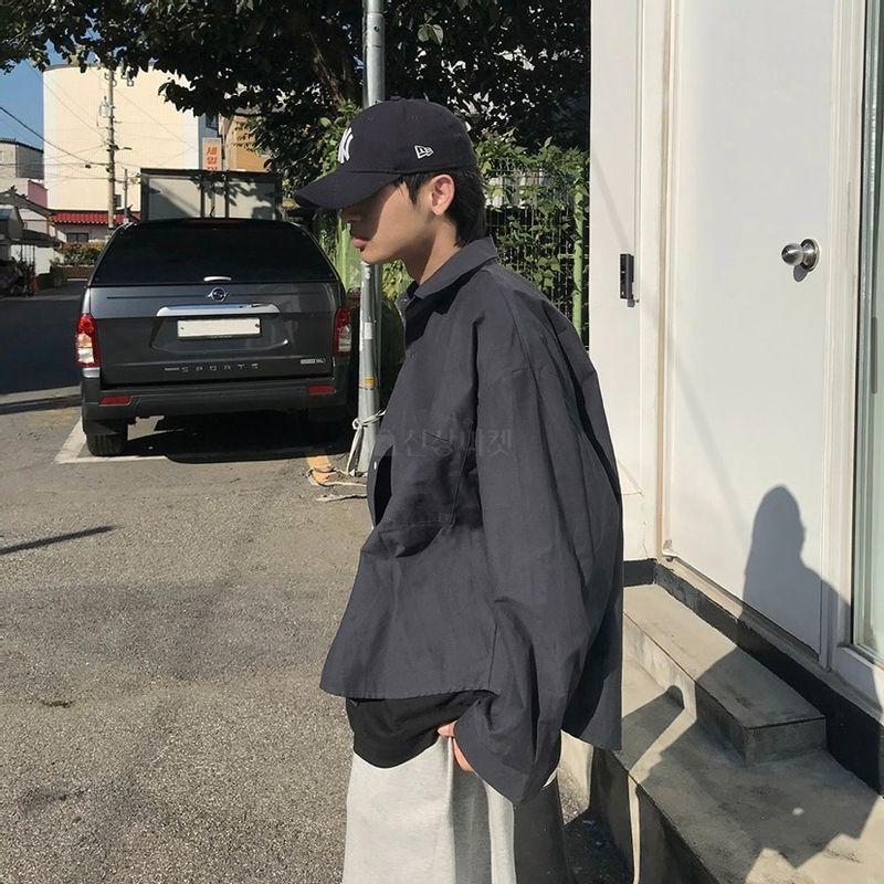 長袖 カジュアル シャツ 韓国ファッション スクエア 四角 ポケット クロップ オーバーサイズ メンズ レディース ユニセックスルーズフィット 5色 ワンサイズ |  | 10