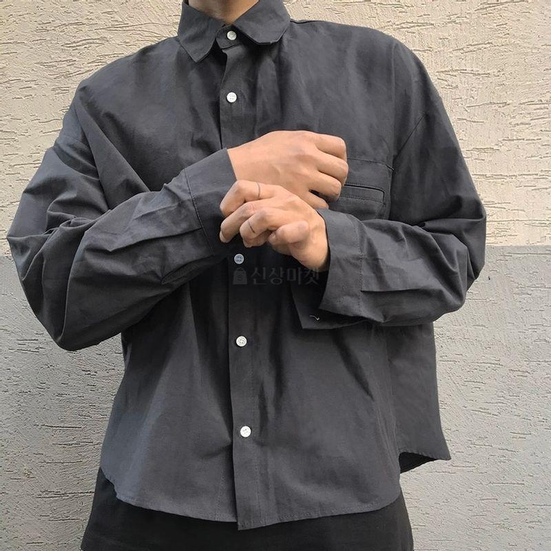 長袖 カジュアル シャツ 韓国ファッション スクエア 四角 ポケット クロップ オーバーサイズ メンズ レディース ユニセックスルーズフィット 5色 ワンサイズ |  | 11