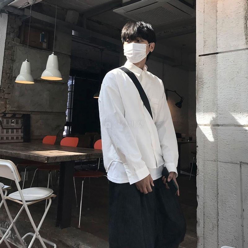 長袖 カジュアル シャツ 韓国ファッション スクエア 四角 ポケット クロップ オーバーサイズ メンズ レディース ユニセックスルーズフィット 5色 ワンサイズ |  | 08