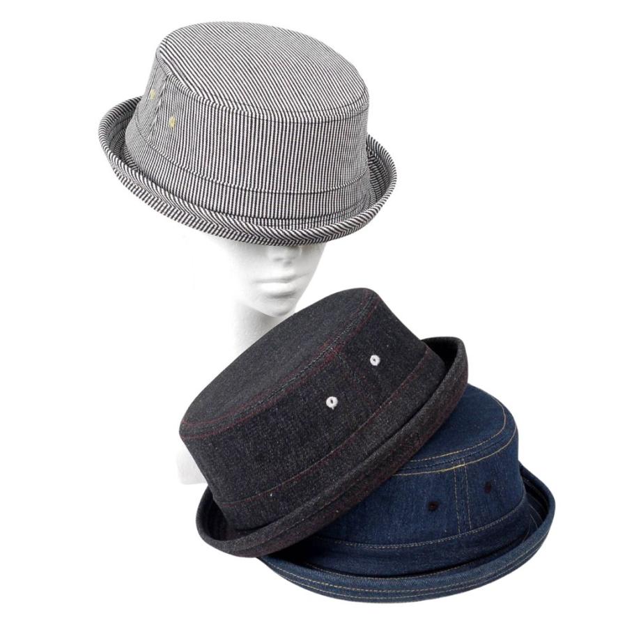 ポークパイハット デニム生地 帽子 メンズ レディース ハット帽 男女兼用 帽子 58cm フリーサイズ Ruben ストライプ、ネイビー、ブラック　3色 |  | 04