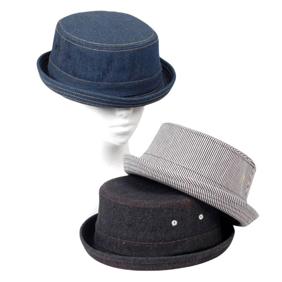 ポークパイハット デニム生地 帽子 メンズ レディース ハット帽 男女兼用 帽子 58cm フリーサイズ Ruben ストライプ、ネイビー、ブラック　3色 |  | 05
