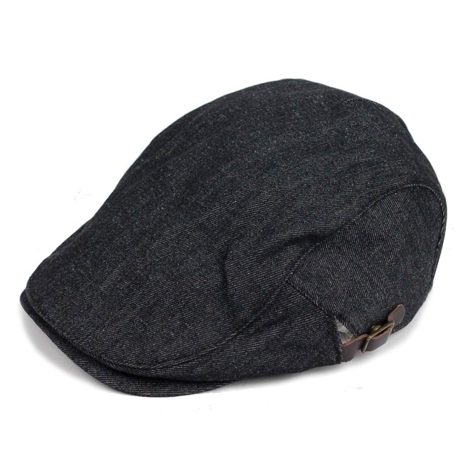 ハンチング帽 デニム 生地 ブラック 黒 Flatcap メンズ レディース ハンチング キャップ 帽子 サイズ 58.5cm サイドベルト付き 調整可能 | 