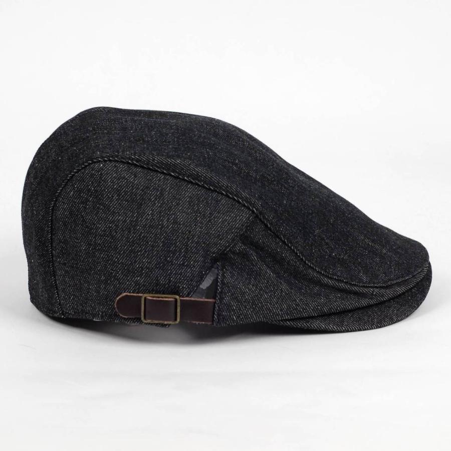ハンチング帽 デニム 生地 ブラック 黒 Flatcap メンズ レディース ハンチング キャップ 帽子 サイズ 58.5cm サイドベルト付き 調整可能 |  | 02