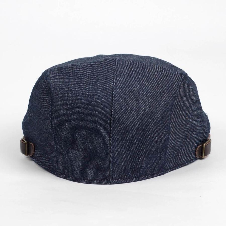 ハンチング帽 デニム 生地 ネイビー 紺色 Flatcap メンズ レディース ハンチング キャップ 帽子 サイズ 58.5cm サイドベルト付き 調整可能 |  | 03