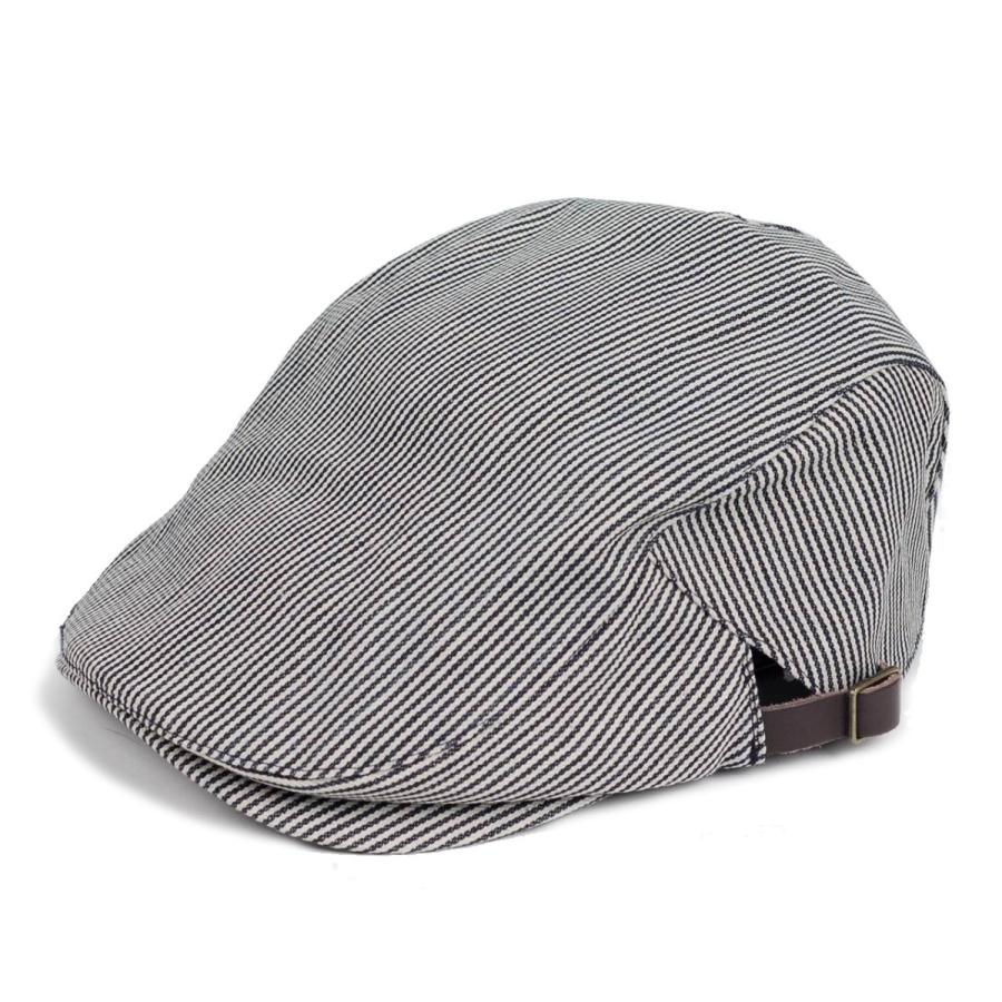 ハンチング帽 ヒッコリー デニム 生地 ストライプ柄 Flatcap メンズ レディース ハンチング キャップ 帽子 サイズ 58.5cm サイドベルト付き 調整可能 | 