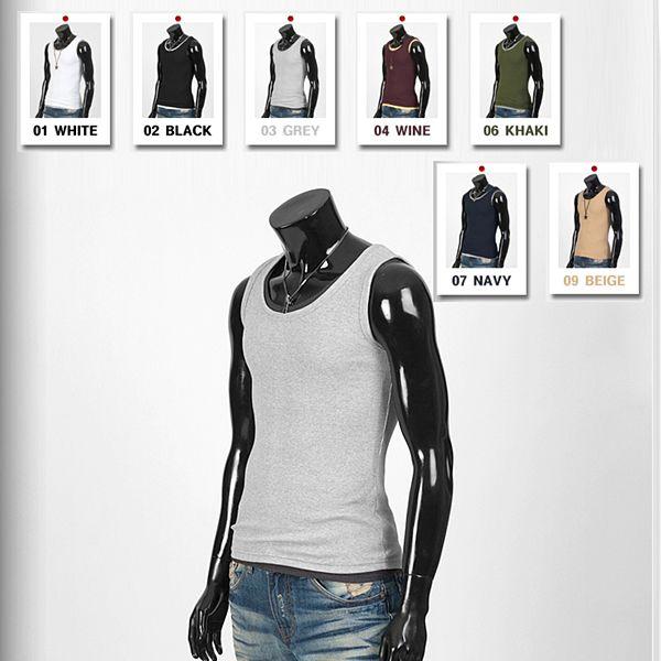 ラウンドネック　基本 袖なし　Tシャツ　白、黒、グレー、ワイン、カーキ、ネイビー、ベージュの7色 tst07 | 