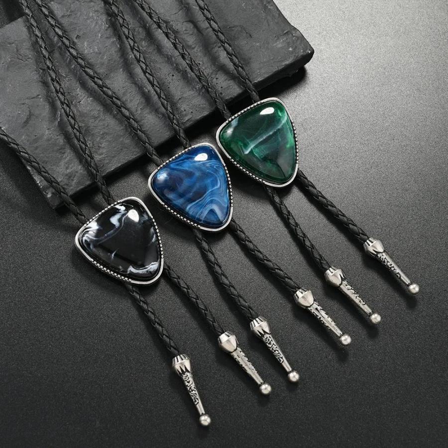 ループタイ ボロタイ マーブルカラー ガラスストーン ペンダント メンズアクセサリー 紳士用 ジュエリー 紐付き ロープタイ グリーン ブラック 送料無料 |  | 04