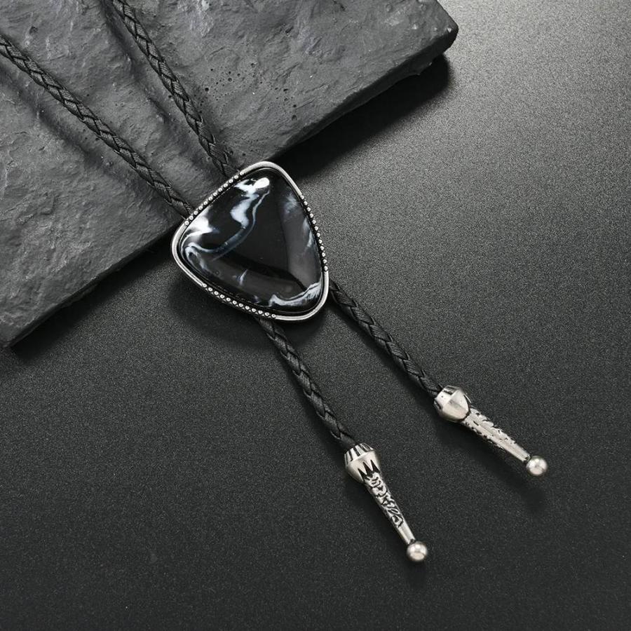 ループタイ ボロタイ マーブルカラー ガラスストーン ペンダント メンズアクセサリー 紳士用 ジュエリー 紐付き ロープタイ グリーン ブラック 送料無料 |  | 08