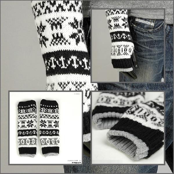 アームウォーマー ニット 男女兼用 指先が自由に使える あったか 手袋 雪花柄 結晶柄 冬 スノー柄 ブラック、グレー、赤、ブラウン ５カラー ロング wmr01 |  | 01