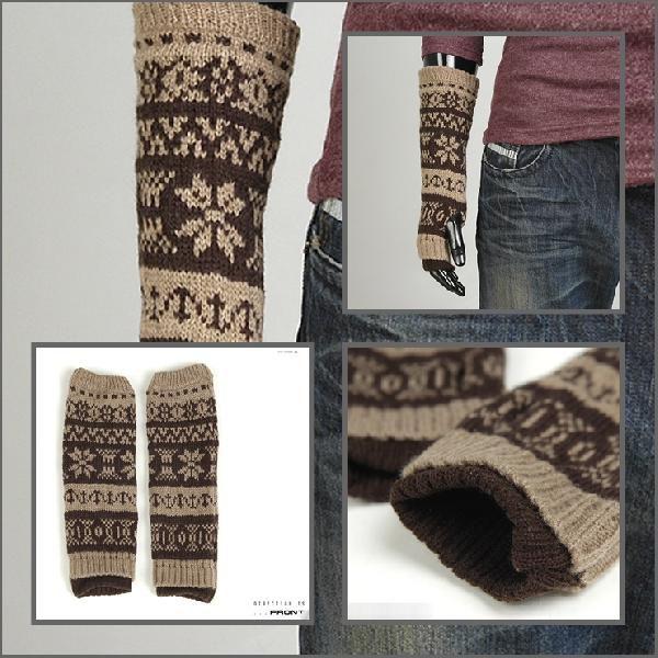 アームウォーマー ニット 男女兼用 指先が自由に使える あったか 手袋 雪花柄 結晶柄 冬 スノー柄 ブラック、グレー、赤、ブラウン ５カラー ロング wmr01 |  | 03