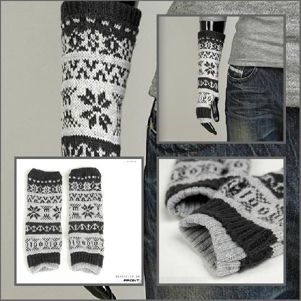 アームウォーマー ニット 男女兼用 指先が自由に使える あったか 手袋 雪花柄 結晶柄 冬 スノー柄 ブラック、グレー、赤、ブラウン ５カラー ロング wmr01 |  | 04