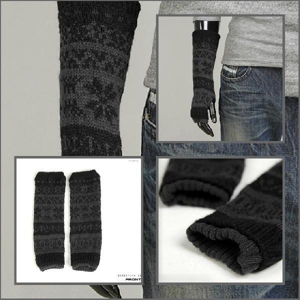 アームウォーマー ニット 男女兼用 指先が自由に使える あったか 手袋 雪花柄 結晶柄 冬 スノー柄 ブラック、グレー、赤、ブラウン ５カラー ロング wmr01 |  | 05