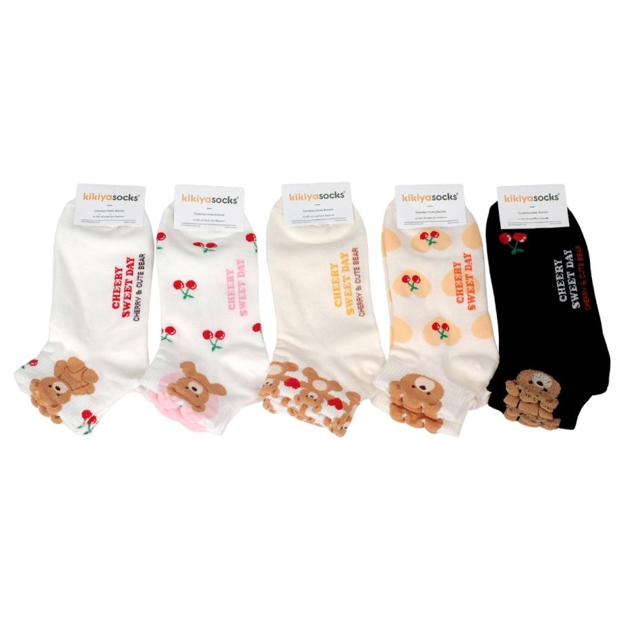 ソックス 5足セット 靴下 アンクルソックス レディース かわいい クマ柄 韓国製 アンクルソックス（クマ＆チェリー）おしゃれ プレゼント ギフト 送料無料 |  | 03