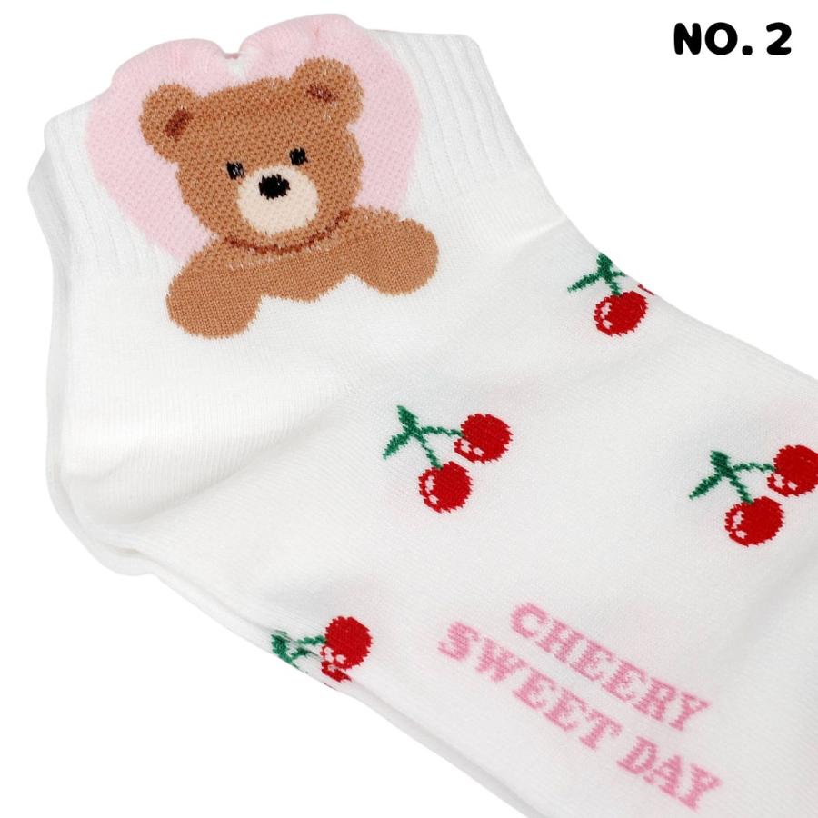 ソックス 5足セット 靴下 アンクルソックス レディース かわいい クマ柄 韓国製 アンクルソックス（クマ＆チェリー）おしゃれ プレゼント ギフト 送料無料 |  | 07