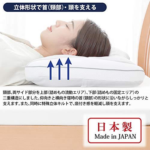 西川　(Nishikawa)　枕　横向き寝しやすい　高さ調節できる　ポリエステル　首と頭を支える　洗える　2層構造　日本製　立体キルト　肩口にフィット