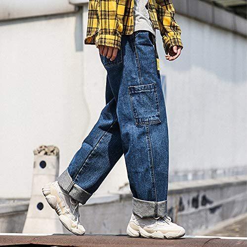 Yimanie デニムパンツ メンズ ジーパン ジーンズ ゆったり ワイドパンツ ストレート 美脚 カジュアル ダークブルー02 S 本店は