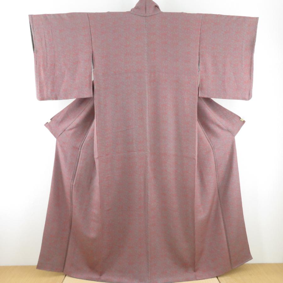 小紋 鶴亀緑喜 袷 広衿 紫色 灰緑色 正絹 丹後ちりめん カジュアル着物 仕立て上がり 身丈158cm | 