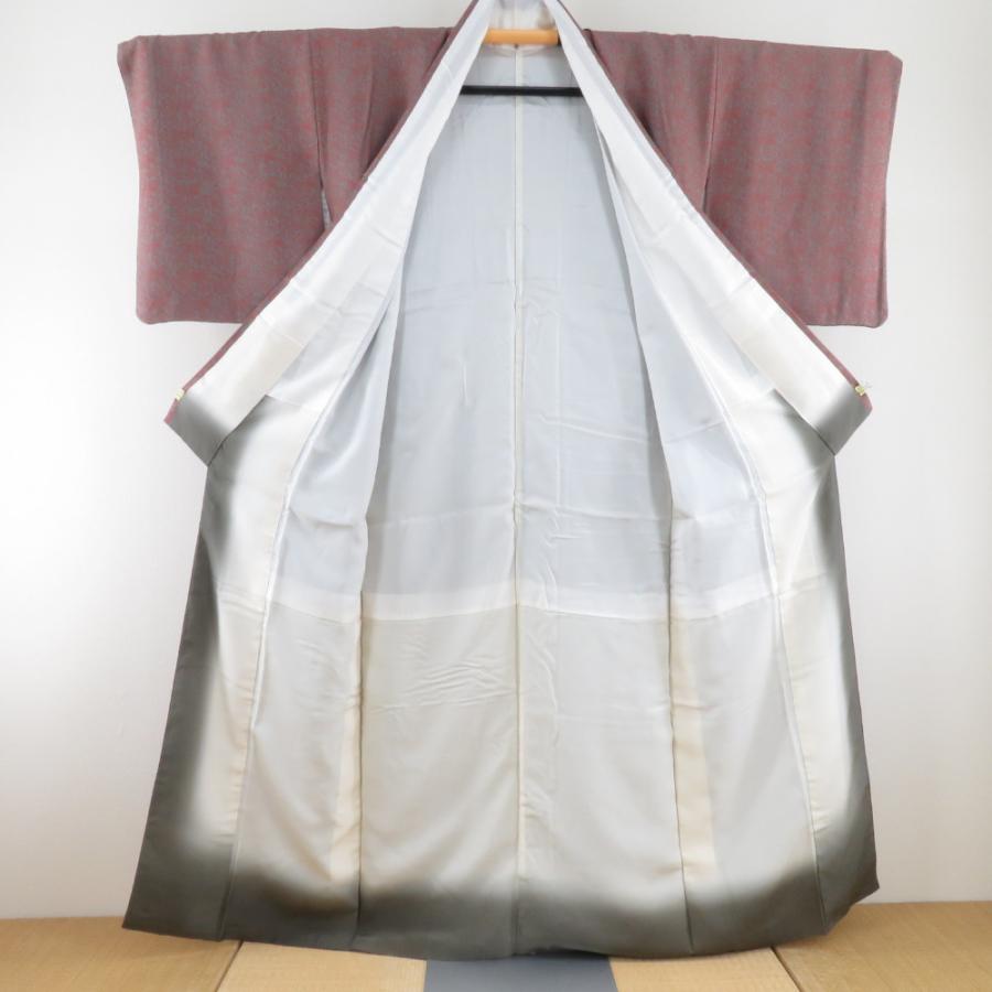 小紋 鶴亀緑喜 袷 広衿 紫色 灰緑色 正絹 丹後ちりめん カジュアル着物 仕立て上がり 身丈158cm |  | 05