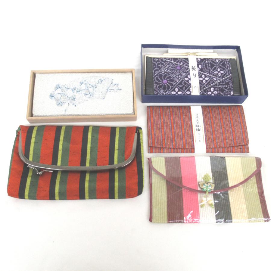 和小物5点セット つづれ織り 絞り 縞紬 札入れ がま口ポーチ 小物入れ 等 和装 | 
