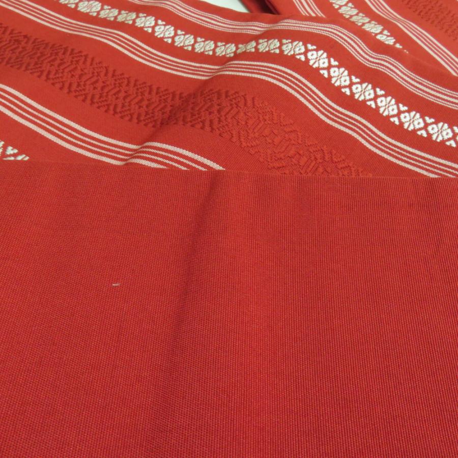 博多織 半幅帯 2本セット 献上柄 縞 赤色 x 橙色 正絹 半巾帯 小袋帯 長さ350cm |  | 06