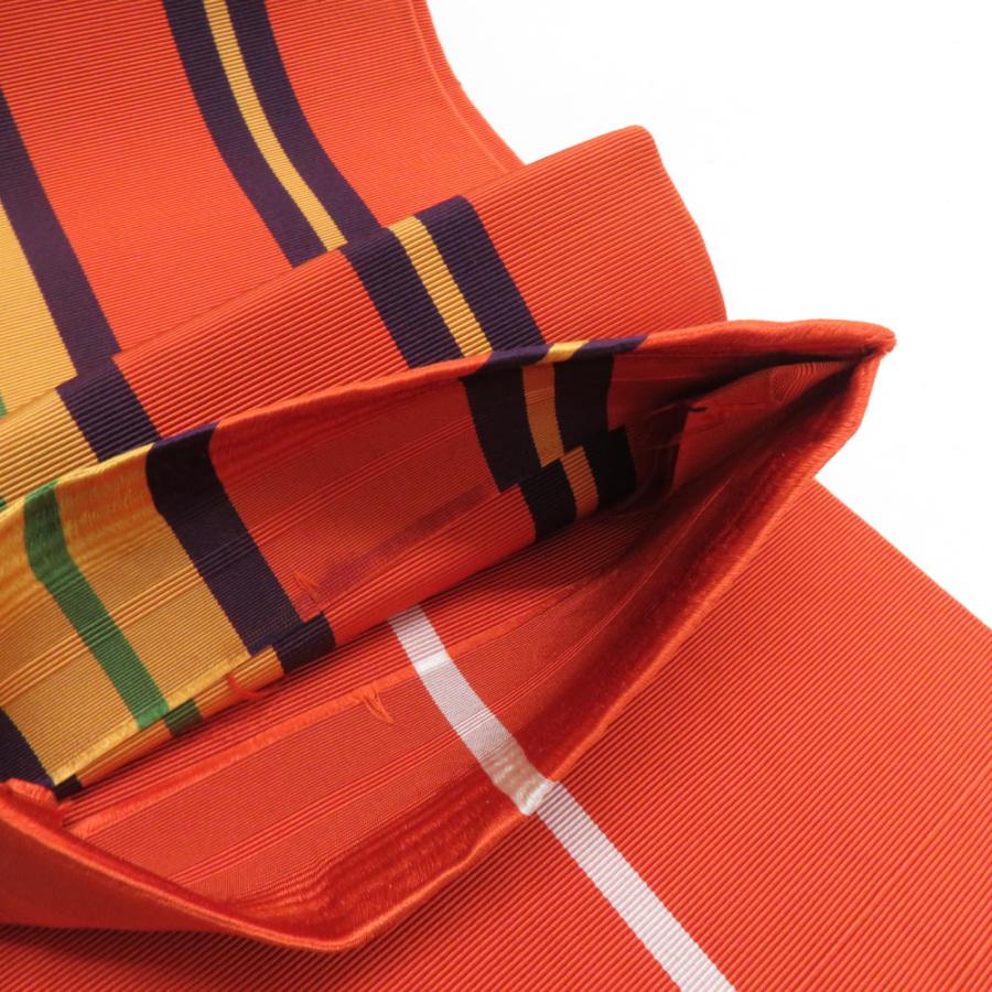 博多織 半幅帯 2本セット 献上柄 縞 赤色 x 橙色 正絹 半巾帯 小袋帯 長さ350cm |  | 07