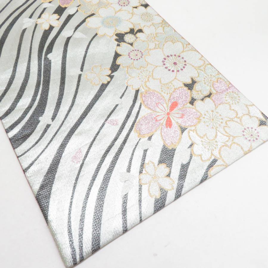 袋帯 立木文様 銀色 金糸 六通柄 正絹 フォーマル 仕立て上がり 着物帯