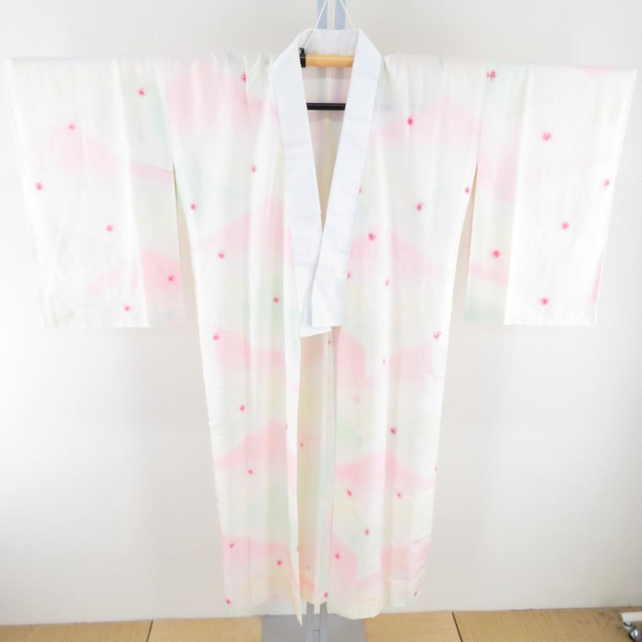 襦袢 絞り ぼかし 白色 桃色 黄緑色 正絹 バチ衿 袖無双 長襦袢 仕立て上がり 女性着物用 身丈132cm | 