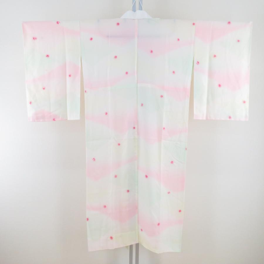 襦袢 絞り ぼかし 白色 桃色 黄緑色 正絹 バチ衿 袖無双 長襦袢 仕立て上がり 女性着物用 身丈132cm |  | 01