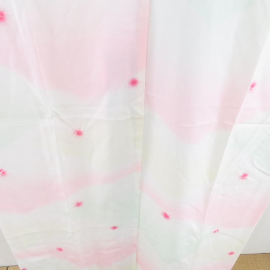 襦袢 絞り ぼかし 白色 桃色 黄緑色 正絹 バチ衿 袖無双 長襦袢 仕立て上がり 女性着物用 身丈132cm |  | 02