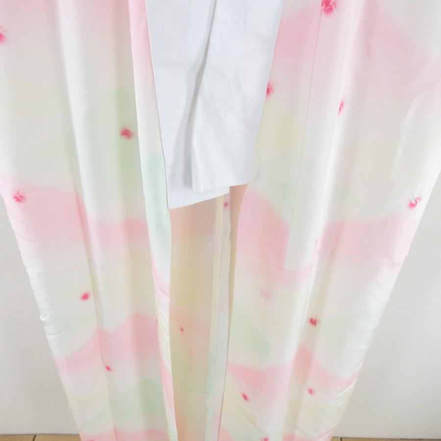 襦袢 絞り ぼかし 白色 桃色 黄緑色 正絹 バチ衿 袖無双 長襦袢 仕立て上がり 女性着物用 身丈132cm |  | 04