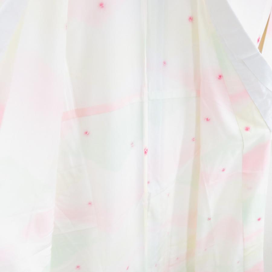 襦袢 絞り ぼかし 白色 桃色 黄緑色 正絹 バチ衿 袖無双 長襦袢 仕立て上がり 女性着物用 身丈132cm |  | 06