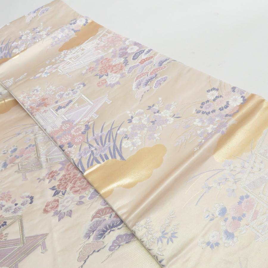 袋帯 御所解文様 ベージュ色 金糸 六通柄 正絹 礼装 フォーマル 着物帯 長さ428cm |  | 01