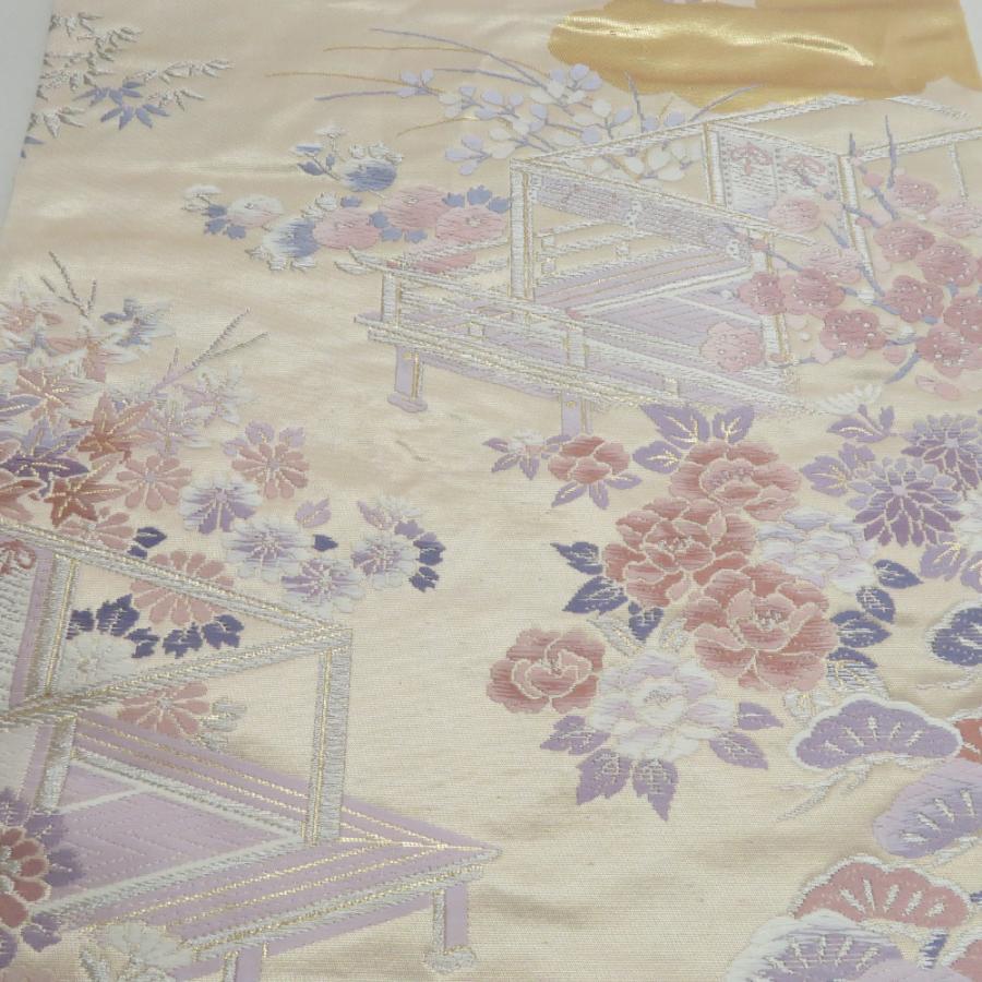 袋帯 御所解文様 ベージュ色 金糸 六通柄 正絹 礼装 フォーマル 着物帯 長さ428cm |  | 04