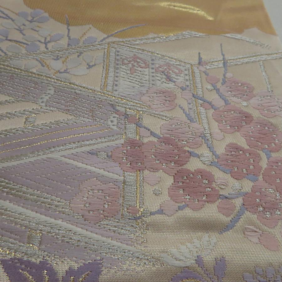 袋帯 御所解文様 ベージュ色 金糸 六通柄 正絹 礼装 フォーマル 着物帯 長さ428cm |  | 05