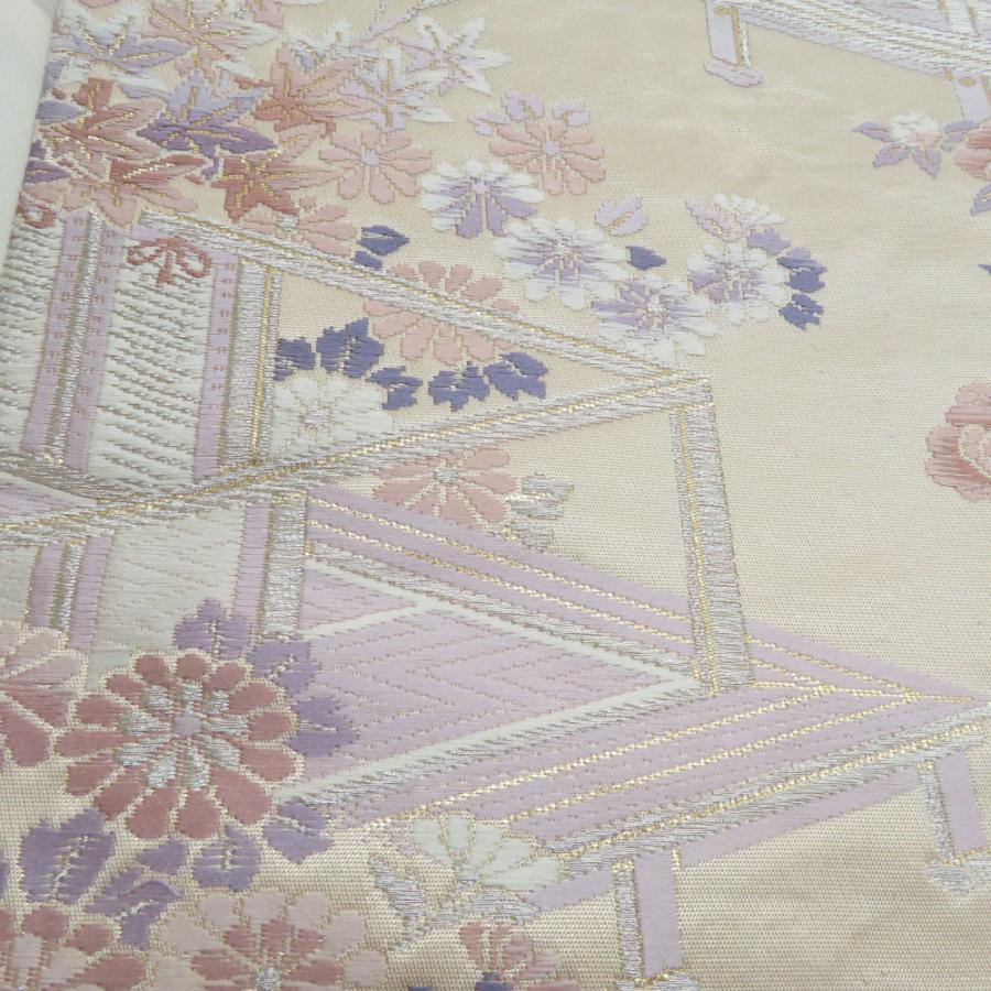 袋帯 御所解文様 ベージュ色 金糸 六通柄 正絹 礼装 フォーマル 着物帯 長さ428cm |  | 06