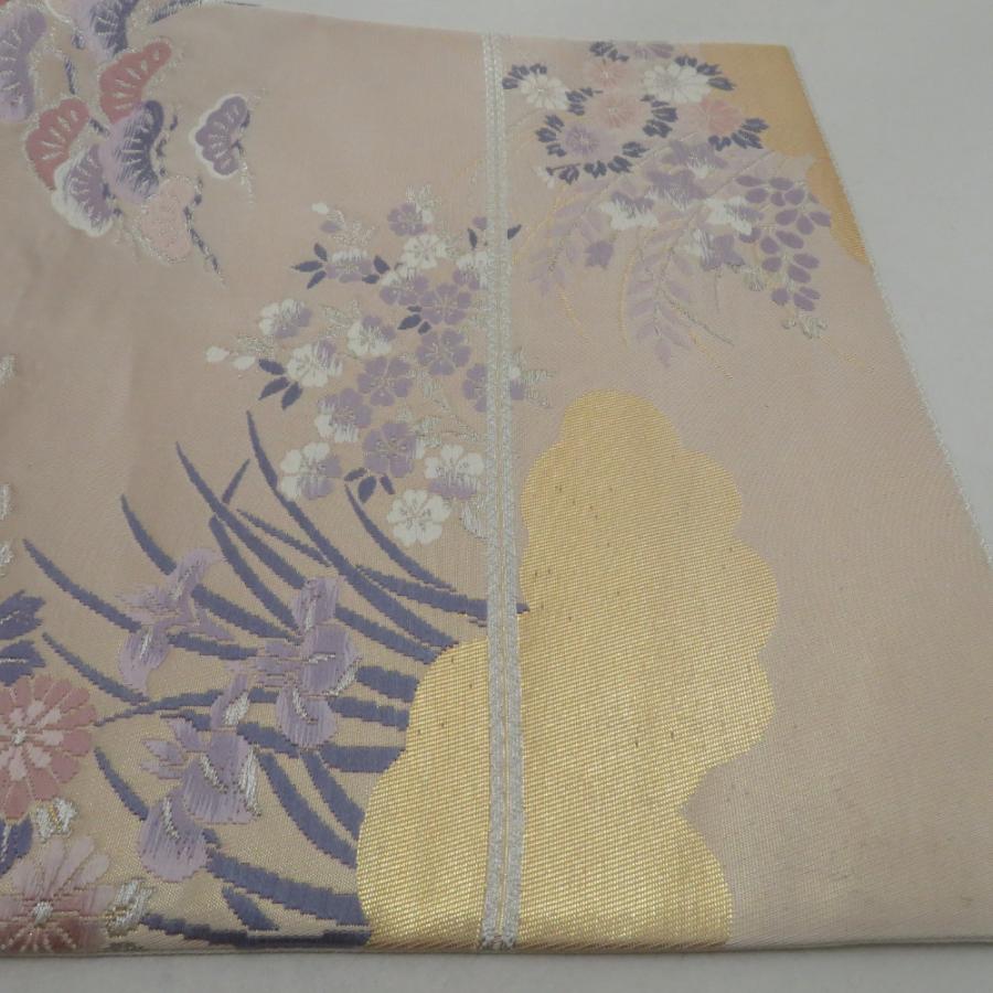 袋帯 御所解文様 ベージュ色 金糸 六通柄 正絹 礼装 フォーマル 着物帯 長さ428cm |  | 08