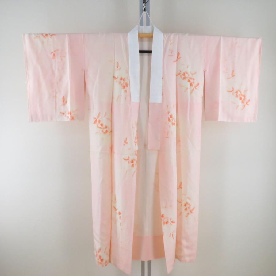 襦袢 葉文様 桃色 ぼかし 正絹 バチ衿 袷仕立て 長襦袢 仕立て上がり 女性着物用 身丈128cm | 